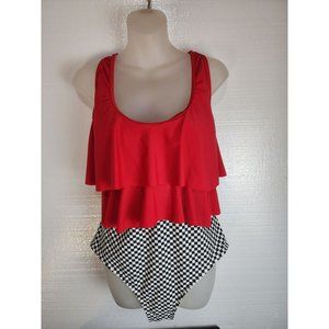 New womens one piece red and black plaid plus size XXL Swim Suit